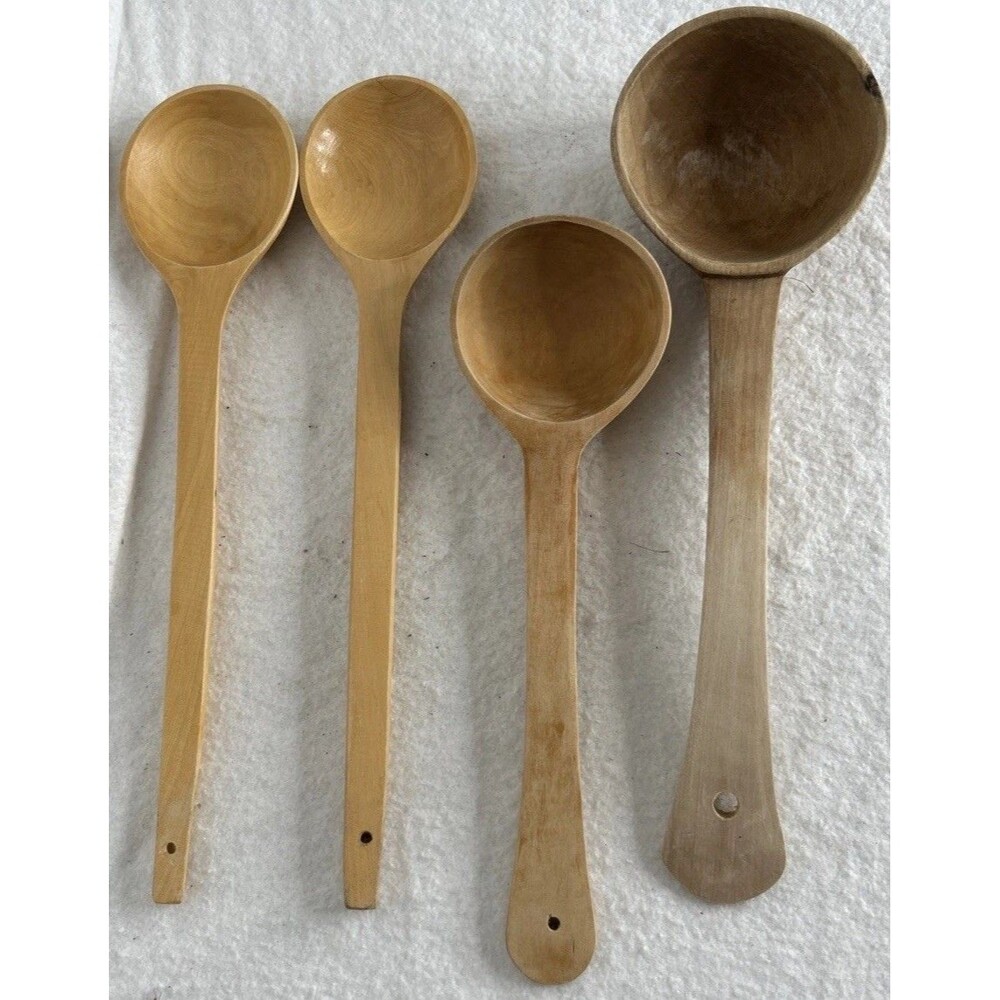 Natural Wood ladle spoons Primitive Farm House Chef 16” Long Lot Of 4 Sauna